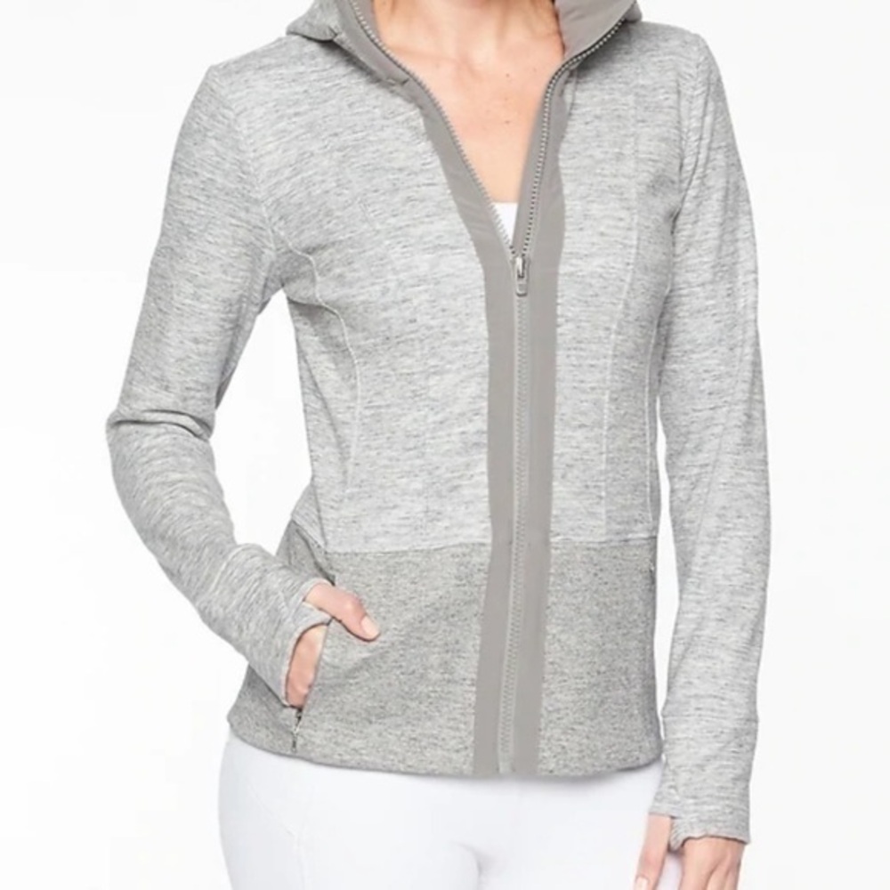 New Athleta Victory Fitted Jacket Hoodie Heathered Grey Size M